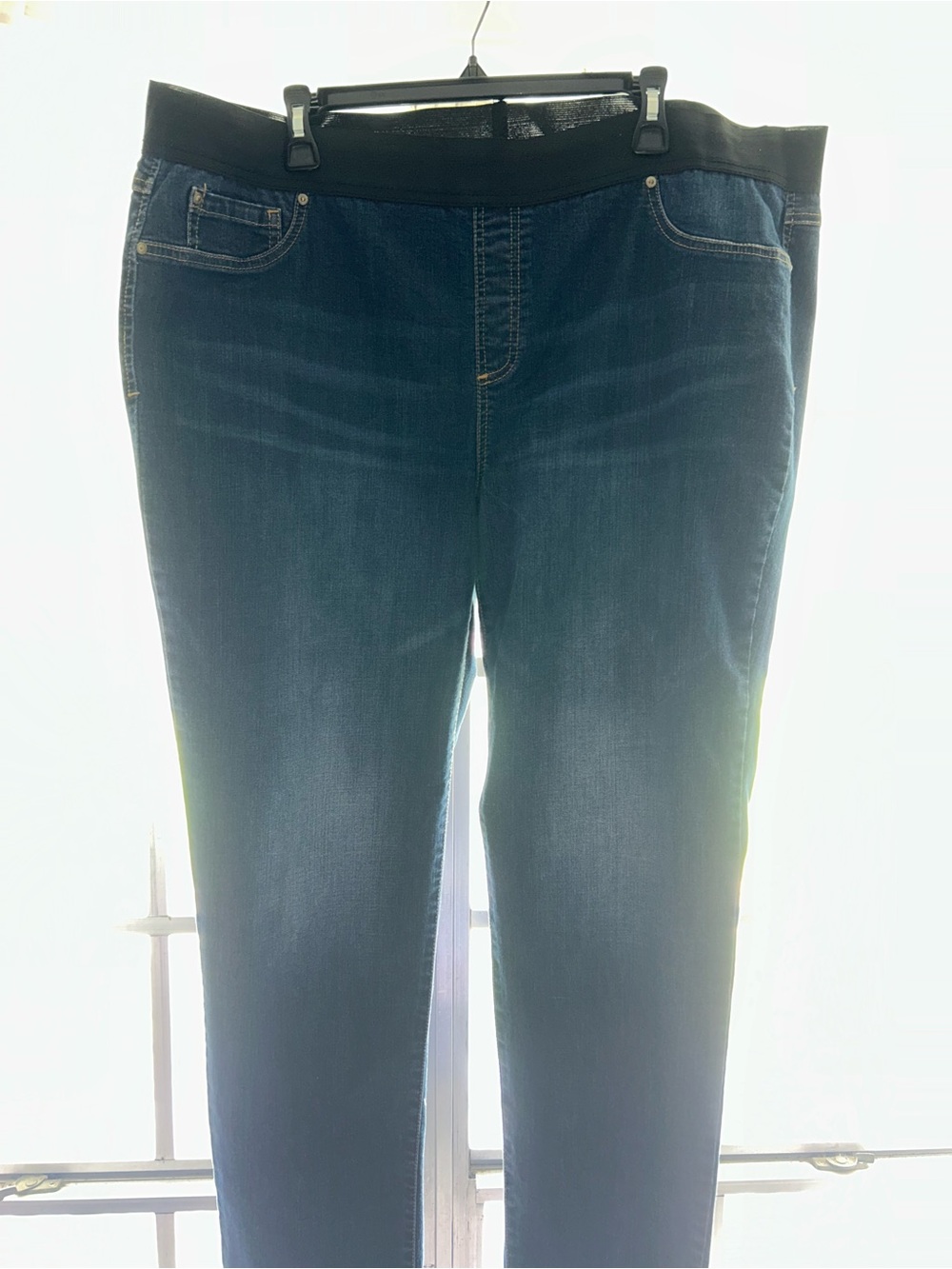 INC International Concepts Dark Blue Skinny Jeans with Black Elastic Waistband